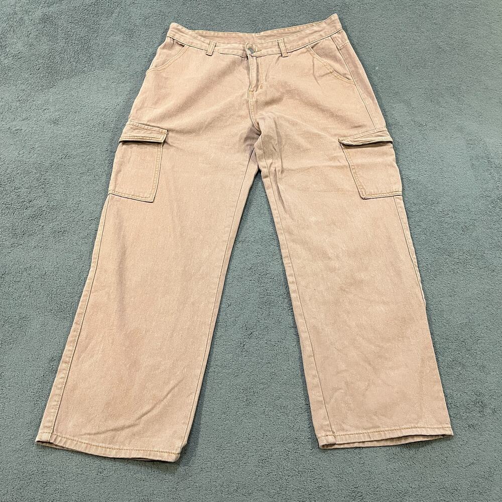 Manfinity Beige Y2K Streetwear Wide Leg Cargo Flap Pockets Pants Women's Size XL
